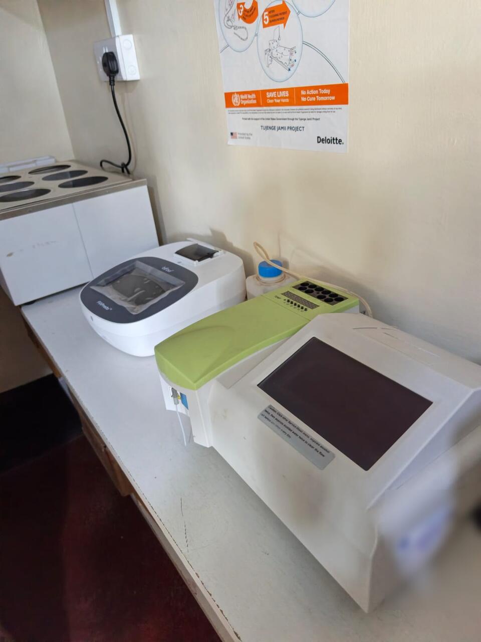 Blood chemistry and rapid test analysers on the Primegala laboratory bench